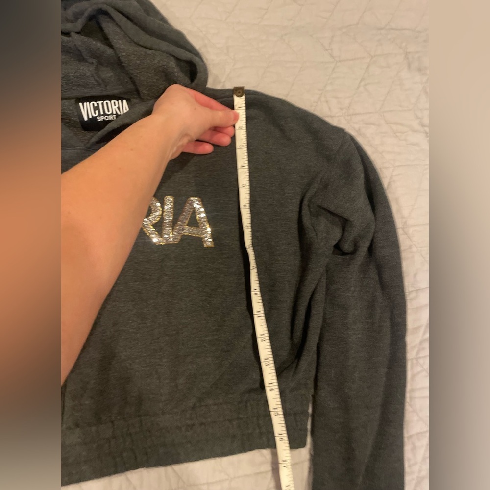 Women's Gray Cropped Hoodie Sweatshirt size women’s L - Picture 4 of 6